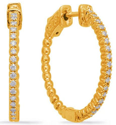 ESTATE .36CT DIAMOND 14KT YELLOW GOLD 3D CLASSIC HOOP HANGING EARRINGS