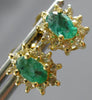 ESTATE 1.01CT DIAMOND & AAA EMERALD 14KT YELLOW GOLD FLOWER STUD EARRINGS #27586