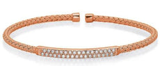 .45CT DIAMOND 14KT ROSE & WHITE GOLD 2 ROW PAVE WOVEN FLEXIBLE BANGLE BRACELET