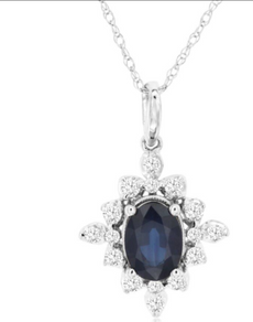 1.25CT DIAMOND & AAA SAPPHIRE 14KT WHITE GOLD 3D OVAL & ROUND FLOATING PENDANT