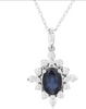 1.25CT DIAMOND & AAA SAPPHIRE 14KT WHITE GOLD 3D OVAL & ROUND FLOATING PENDANT