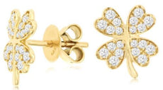 .45CT DIAMOND 14KT YELLOW GOLD 3D MULTI HEART FLORAL SHAMROCK FUN STUD EARRINGS