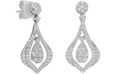 1.17CT DIAMOND 14KT WHITE GOLD 3D ROUND DOUBLE TEAR DROP FLOWER HANGING EARRINGS