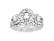 1.27CT DIAMOND 14KT WHITE GOLD ROUND HALO SEMI MOUNT WEDDING ENGAGEMENT RING SET
