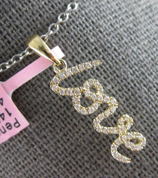 ESTATE .16CT DIAMOND 14KT YELLOW GOLD 3D CLASSIC SCRIPT LOVE FLOATING PENDANT