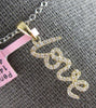 ESTATE .16CT DIAMOND 14KT YELLOW GOLD 3D CLASSIC SCRIPT LOVE FLOATING PENDANT