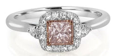 .72CT WHITE & PINK DIAMOND 18K WHITE & ROSE GOLD PRINCESS SQUARE ENGAGEMENT RING