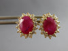 3.41CT DIAMOND & AAA RUBY 14KT YELLOW GOLD 3D OVAL & ROUND STUD EARRINGS #27568