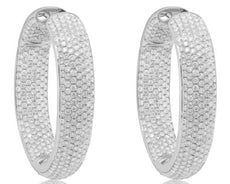 EXTRA LARGE 17CT DIAMOND 18KT WHITE GOLD MULTI ROW INSIDE OUT HANGING EARRINGS