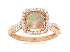 1.26CT DIAMOND & AAA OPAL 14KT ROSE GOLD CUSHION & ROUND HALO INFINITY LOVE RING