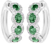 2.15CT DIAMOND & AAA EMERALD 18K WHITE GOLD 3D MULTI FLOWER HUGGIE HOOP EARRINGS