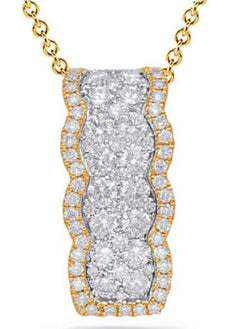 1.23CT DIAMOND 14KT 2 TONE GOLD 3D CLASSIC MULTI ROW BAR HALO FLOATING PENDANT