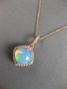 2.39CT DIAMOND & AAA AUSTRALIAN OPAL 14KT ROSE GOLD 3D CUSHION FLOATING PENDANT