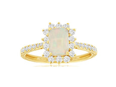 1.18CT DIAMOND & AAA OPAL 14KT YELLOW GOLD CUSHION & ROUND HALO ENGAGEMENT RING