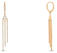 .55CT DIAMOND 14KT ROSE GOLD MULTI BAR TRIANGULAR LEVERBACK FUN HANGING EARRINGS