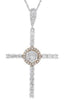 .65CT DIAMOND 18KT WHITE & ROSE GOLD 3D CLASSIC FLOWER CROSS FLOATING PENDANT
