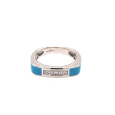 ESTATE .05CT DIAMOND & LIGHT BLUE ENAMEL 18KT YELLOW GOLD 3D 5 STONE FUN RING