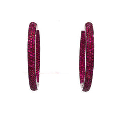 EXTRA LARGE 8.13CT AAA RUBY 18KT WHITE GOLD 3D INSIDE OUT HOOP HANGING EARRINGS