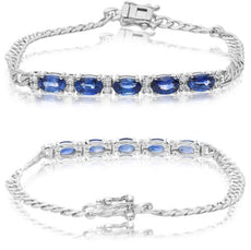 2.14CT DIAMOND & AAA SAPPHIRE 14K YELLOW GOLD OVAL & ROUND 5 STONE LOVE BRACELET