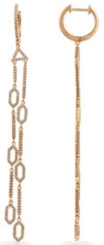 .87CT DIAMOND 14KT YELLOW GOLD 2 ROW HEXAGON BY THE YARD TRIANGULAR FUN EARRINGS