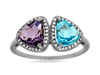 2.51CT DIAMOND & AAA AMETHYST & BLUE TOPAZ 14KT WHITE GOLD DOUBLE TRILLION RING