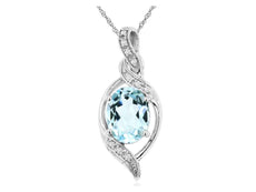 1.53CT DIAMOND & AAA AQUAMARINE 14KT WHITE GOLD 3D OVAL & ROUND FLOATING PENDANT