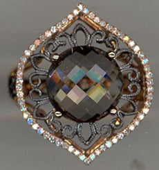 4.82CT DIAMOND & AAA SMOKY TOPAZ 14KT ROSE GOLD 3D OPEN FILIGREE LEAF FUN RING