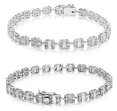 2.77CT DIAMOND 14KT WHITE GOLD 3D ROUND & BAGUETTE MULTI LINK TENIS BRACELET