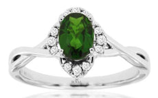 1.06CT DIAMOND & AAA RUSSALITE 14KT WHITE GOLD 3D OVAL FLOWER INFINITY LOVE RING