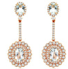 LARGE 9.3CT DIAMOND & AAA AQUAMARINE 14KT ROSE GOLD OVAL & ROUND FLOWER EARRINGS