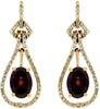 2.29CT DIAMOND & AAA RHODOLITE 14K YELLOW GOLD OVAL & ROUND FUN HANGING EARRINGS