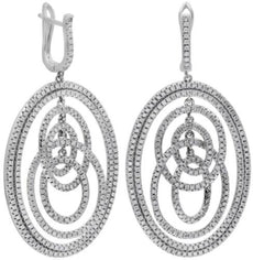LARGE 2.45CT DIAMOND 14KT WHITE GOLD 3D MULTI OVAL CRISS CROSS HANGING EARRINGS