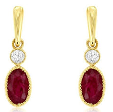 .65CT DIAMOND & AAA RUBY 14KT YELLOW GOLD OVAL & ROUND FILIGREE HANGING EARRINGS