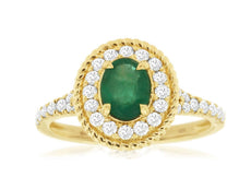 1.22CT DIAMOND & AAA EMERALD 14KT YELLOW GOLD ROUND & OVAL FRIENDSHIP LOVE RING