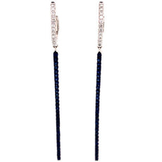 1.44CT DIAMOND & AAA SAPPHIRE 18KT WHITE GOLD 3D CLASSIC BAR HANGING EARRINGS