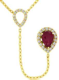 .95CT DIAMOND & AAA RUBY 14K YELLOW GOLD PEAR SHAPE & ROUND LARIAT LOVE NECKLACE