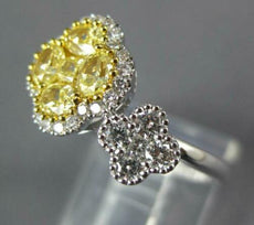 1.10CT WHITE & FANCY YELLOW DIAMOND 18KT WHITE GOLD 3D DOUBLE FLOWER LOVE RING