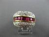 ESTATE WIDE 1.94CT DIAMOND & AAA RUBY 14K WHITE & YELLOW GOLD MULTI ROW FUN RING