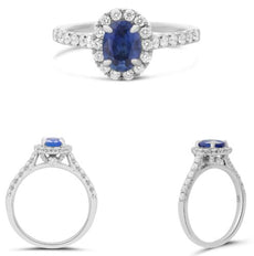 1.57CT DIAMOND & SAPPHIRE 18KT WHITE GOLD 3D OVAL & ROUND HALO ENGAGEMENT RING