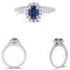 1.57CT DIAMOND & SAPPHIRE 18KT WHITE GOLD 3D OVAL & ROUND HALO ENGAGEMENT RING