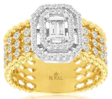 .77CT DIAMOND 14KT 2 TONE GOLD ROUND & BAGUETTE SQUARE MULTI ROW ANNIVERARY RING