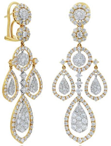 LARGE 7.80CT DIAMOND 18KT WHITE & ROSE GOLD 3D MULTI TEAR DROP HANGING EARRINGS