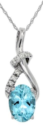 .76CT DIAMOND & AAA AQUAMARINE 14KT WHITE GOLD OVAL TEAR DROP FLOATING PENDANT