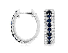 .82CT DIAMOND & AAA SAPPHIRE 14KT WHITE GOLD ROUND OVAL HUGGIE HANGING EARRINGS