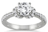 ESTATE 1.0CT DIAMOND 14KT WHITE GOLD 3D CLASSIC ROUND FLORAL ENGAGEMENT RING