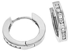 .24CT DIAMOND 14KT WHITE GOLD CLASSIC ROUND CHANNEL HUGGIE HOOP HANGING EARRINGS
