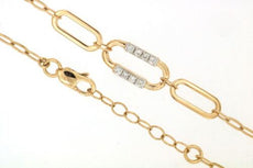 ESTATE .12CT DIAMOND 14KT 2 TONE GOLD 3D OPEN OVAL PAPERCLIP LINK BRACELET