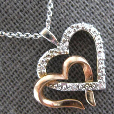 ESTATE .06CT DIAMOND 14KT WHITE & ROSE GOLD DOUBLE HEART LOVE FLOATING PENDANT