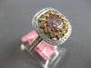 LARGE GIA 1.98CT WHITE PINK & PURPLE DIAMOND 18KT WHITE & ROSE GOLD SQUARE RING