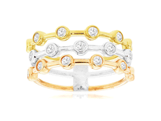 .52CT DIAMOND 14KT TRI COLOR GOLD 3D 3 ROW ATTACHED STACKABLE ANNIVERSARY RING